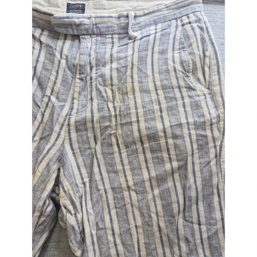 J. Crew Rivington Chino Shorts Mens 34 Blue White Striped Linen Flat Front